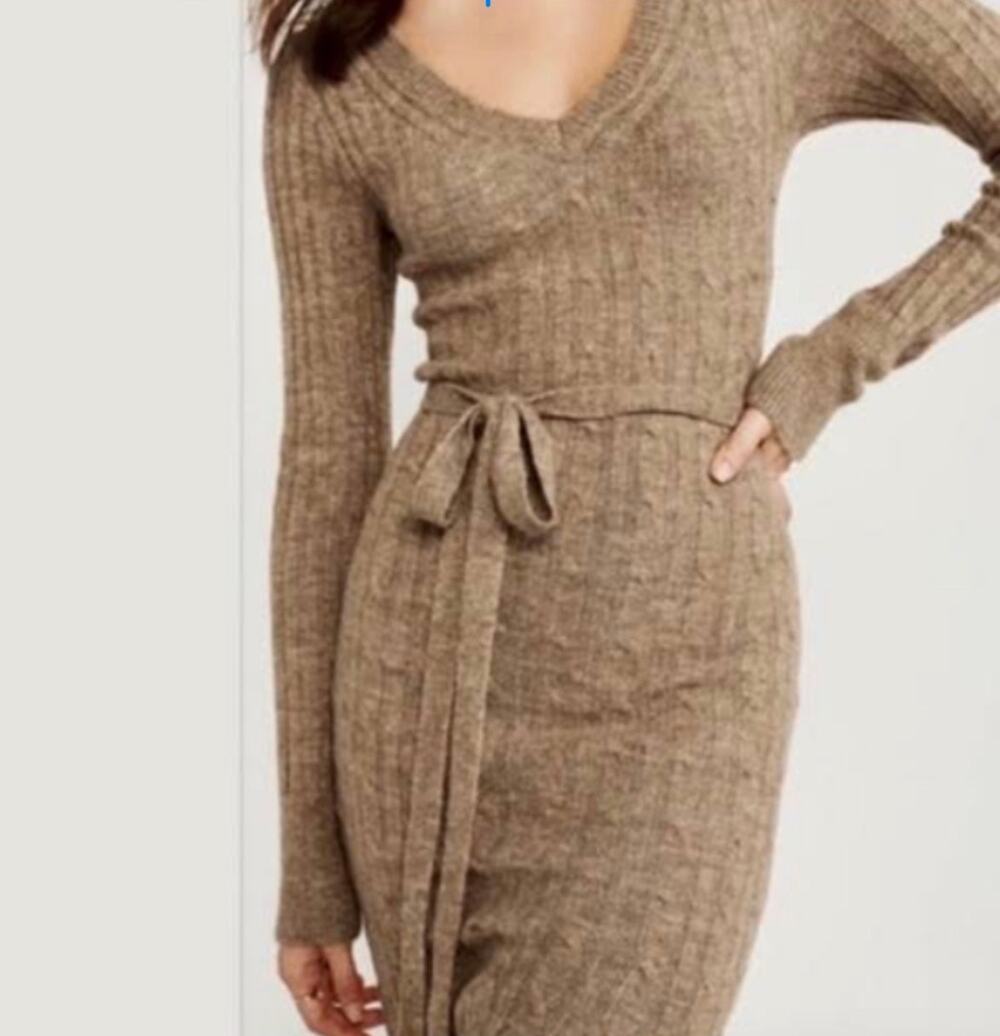 Abercrombie & Fitch Women's XS Neutral Tie Waist Sweater Dress